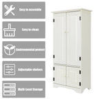 Costway Accent Storage Cabinet Adjustable Shelves Antique 2 Door Floor Cabinet Cream White