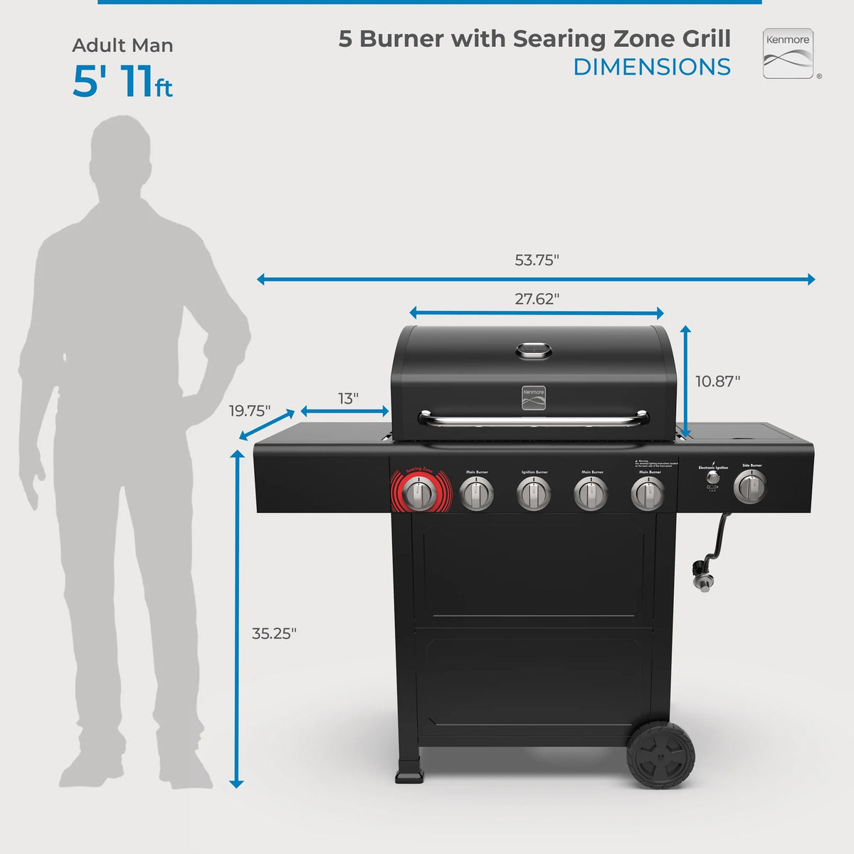 Kenmore BBQ Propane Gas Grill - 5 Burners with Side Burner & Searing Zone, 644 Sq. In. Stainless Steel Grill, 66,000 BTU, Ideal for Outdoor Cooking, Patio & Backyard, Black