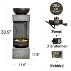 Water Fountain Modern Tiered Outdoor Fountain with Lights and Stone Planter for Garden, Patio, Backyard, Deck, Porch and Home Art Decor