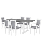 Harper & Bright Designs Farmhouse 7 Pieces Extendable Dining Table Set for 6, Solid Wood Kitchen Table with Butterfly Leaf and 6 Upholstered Chairs, Brown