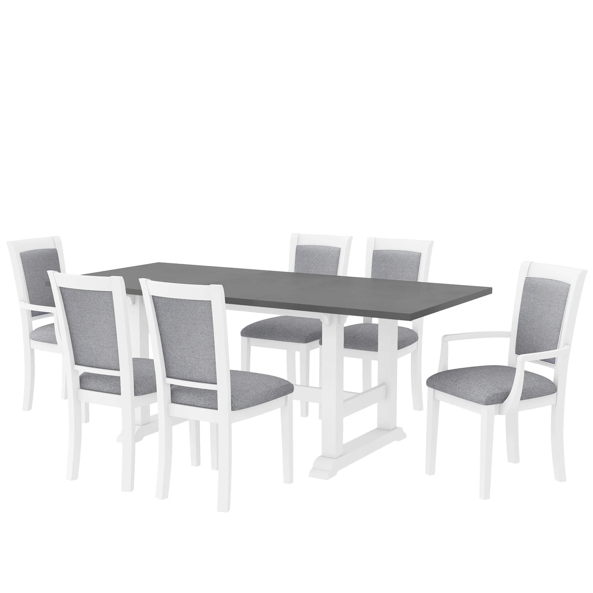 Harper & Bright Designs Farmhouse 7 Pieces Extendable Dining Table Set for 6, Solid Wood Kitchen Table with Butterfly Leaf and 6 Upholstered Chairs, Brown