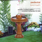 Alpine Corporation  29" Outdoor Birdbath Fountain with LED Lights  Classic Pedestal Solar-Powered Garden Water Feature, Brown