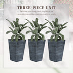 Outsunny Set of 3 Tall Planters with Drainage Hole, Outdoor Flower Plant Pots, Indoor Planters for Porch, Front Door, Entryway, Patio and Deck, Black