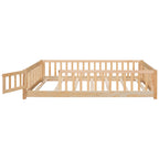 UHOMEPRO Twin Size Floor Bed with Door and Fence, Montessori Floor Bed with Slats and Safety Guardrails, Solid Wood Twin Bed Frame for Bedroom, White