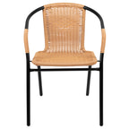 Emma + Oliver Indoor/Outdoor Stacking Rattan Restaurant Patio Chairs, Set of 2, Gray