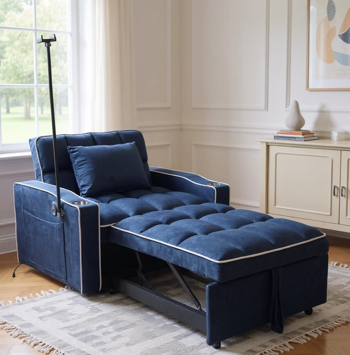 Gewnee 55'' Modern Convertible Velvet Sofa Bed with Pull-Out Twin Bed, Adjustable Backrest for Living Room, Office (Dark Gray)