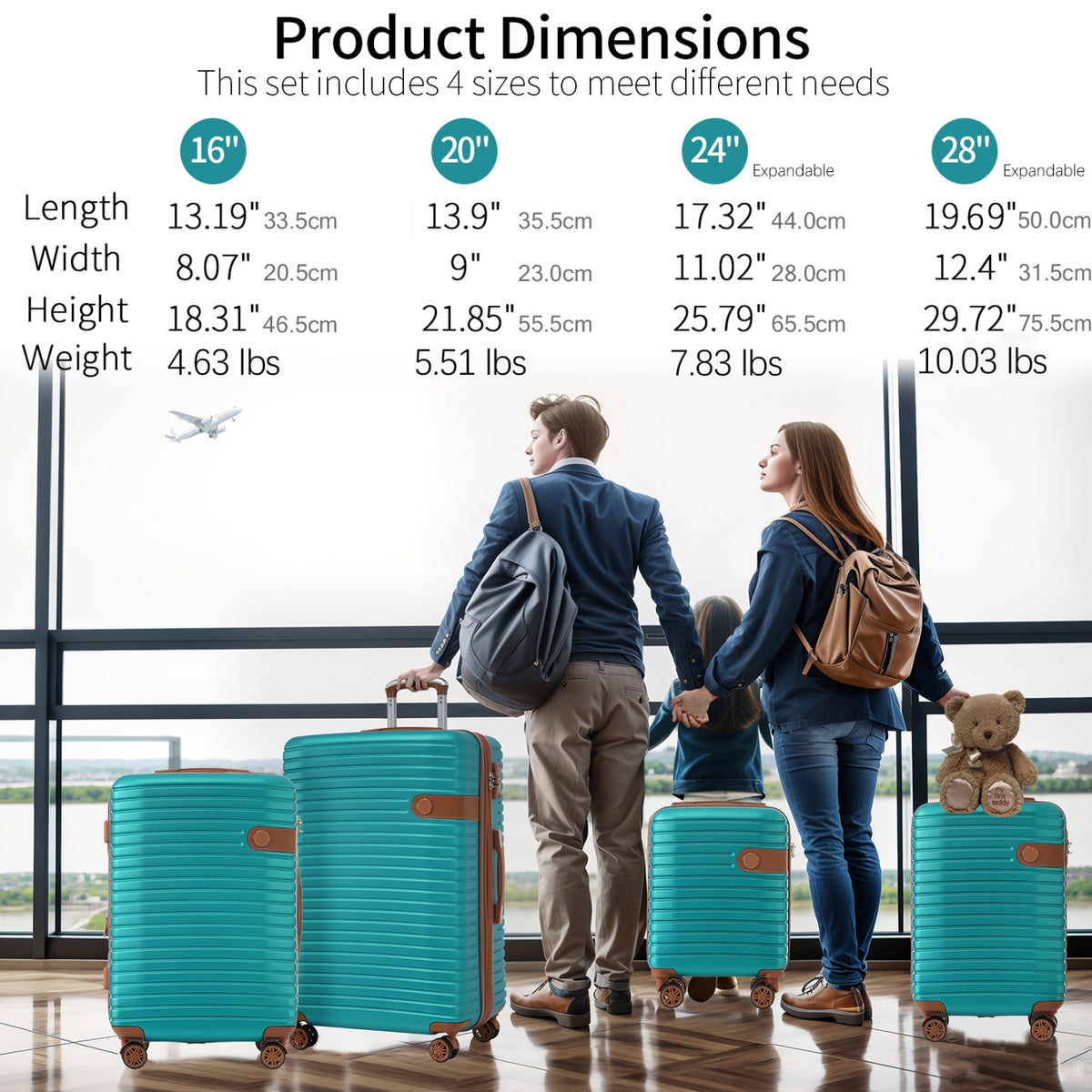 Luggage Sets,4-Piece Lightweight Suitcase Set with 4 Packing Cubes and TSA Lock, Hardshell Suitcases with Spinner Wheels, (16/20/24/28 ),Brown