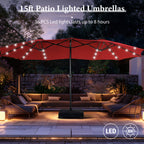 Summit Living 15 FT Double-Sided Solar Patio Umbrella with Base Large Outdoor Umbrella with LED Solar Lights - Haze Blue
