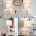 Modern Ceramic Table Lamps Set of 2, 23" White Ceramic Lamps for Living Room, Rustic Farmhouse Bedside Lamp with Ginger Jar Design, Elegant Bedroom Lamp for Nightstand Desk Side End Table Home Decor