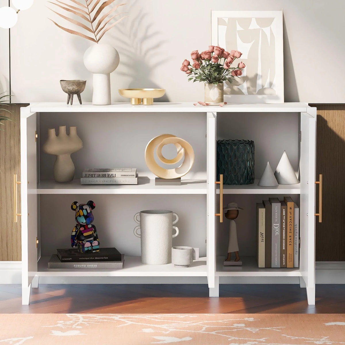 Black Accent Cabinet, Atumon Storage Cabinet Furniture, Modern Buffet Sideboard, Wooden Accent Cabinet with 3 Doors, Accent Storage Cabinet for Entryway Hallway Living Room, 48"L x 17.7"W x 31.9"H