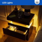 LED Nightstand Set of 2, Modern Bedside Table with 2 Drawers Storage Space, Adjustable Colors LED Light, Black