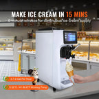 KFFKFF Commercial Ice Cream Machine 2.7-4gal/10-15L/H 4L Hopper Single Flavor Countertop Soft Serve Ice Cream Maker Auto Clean Pre-Cooling