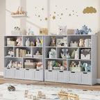 Homfa 7 Cube Toy Storage Organizer, Kids Geometric Bookcase and Bookshelf with 4 Drawers, White