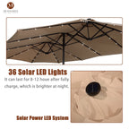 Mondawe 15ft Patio Umbrella Rectangular Outdoor Market Umbrella with Base and LED Lights Beige