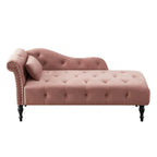 60.6" Velvet Chaise Lounge Chair, Sleeper Lounge Sofa with Buttons Tufted and Nailhead Trimmed, Modern Tufted Long Lounger with 1 Pillow and Solid Wood Legs, for Living Room or Office, Rose