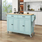 Kitchen Storage Islands&Carts with Solid Wood Top and Locking Wheels, Kitchen Island Cart with 4 Door Cabinet and Two Drawers, Kitchen Cabinets for Kitchen and Dining Room, Green