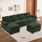 Rophefx 114.3" U Shaped Sectional Couches for Living Room,Cloud Couch,4 Seats Chenille Couch with Double Layer Cushion,Orange