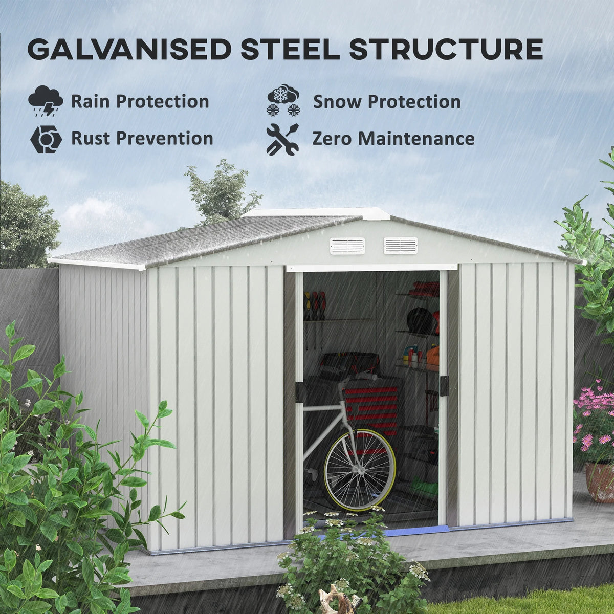 Outsunny 7' x 4' Metal Storage Shed Organizer, Garden Tool House with 4 Vents and 2 Sliding Doors for Backyard, Patio, Garage, Lawn, Dark Gray