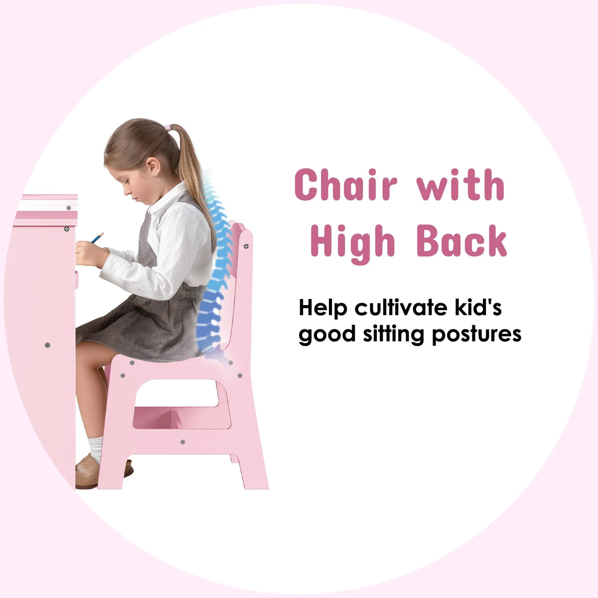 Arlopu Kids Vanity Set with Stool, Wooden Makeup Vanity Desk Children Dressing Table with Chair, Tri-Folding Mirror, Storage Cabinet & Drawers