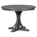 5 Piece Retro Round Dining Table Set with 4 Upholstered Chairs, Wood Dining Table with Curved Trestle Style Legs