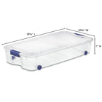 Sterilite 66 Quart Wheeled Latch Box, Clear Underbed Storage Bin with Lid, Blue, 4 Count