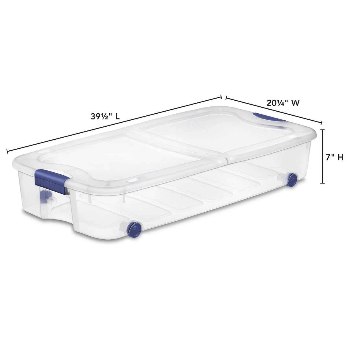 Sterilite 66 Quart Wheeled Latch Box, Clear Underbed Storage Bin with Lid, Blue, 4 Count