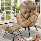 RADIATA 440 lbs Outdoor Egg Chair with Foot Rest & Ottoman, Wicker Patio Egg Chair for Indoor or Garden,Beige