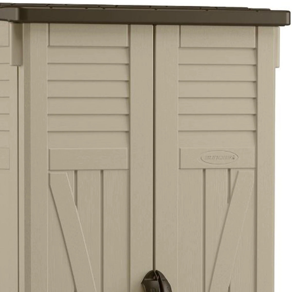 Suncast 22 Cubic Feet All-Weather Vertical Tall Outdoor Storage Shed, Brown