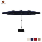 Mondawe 15ft Patio Umbrella Rectangular Outdoor Market Umbrella with Base and LED Lights Beige