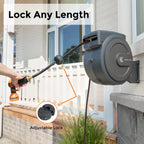 Giraffe Tools Retractable Garden Hose Reel with 1/2in-100ft Water Hose, Plastic Bracket, Wall Mounted, Dark Grey