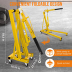 JoanKaren 2 Ton Folding Hydraulic Engine Hoist,Heavy-Duty Engine Shop Crane Hoist Lift,Heavy Cherry Picker with 6 Wheels,Yellow