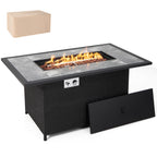 Costway 52'' Propane Fire Pit Table Marble Tabletop Rattan Wicker w/ Rain Cover Lava Rock