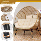 RADIATA 440 lbs Outdoor Egg Chair with Foot Rest & Ottoman, Wicker Patio Egg Chair for Indoor or Garden,Beige