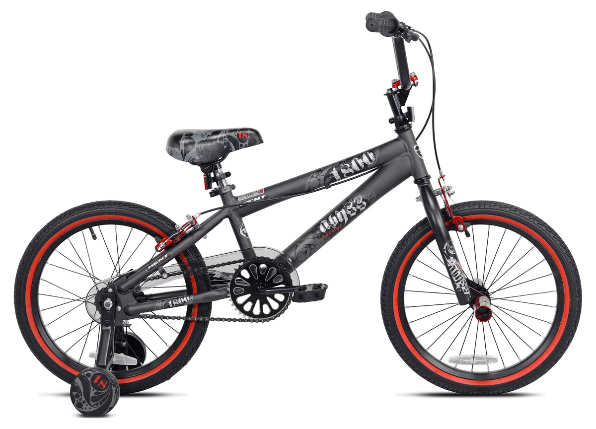 18" Kent Bicycle Abyss Freestyle BMX Bicycle, Fits Riders 3'2"-4'2", Gray, Child, Unisex