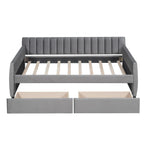 Twin Size Daybed with 2 Storage Drawers, Tufted Upholstered Sofa Bed Frame with and Wood Slat Support, Perfect for Bedroom, Gray