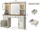 EnHomee Farmhouse Vanity Desk with Mirror and Lights White Vanity with Lighted Mirror Makeup Vanity Set with RGB Cabinets and Storage Drawers