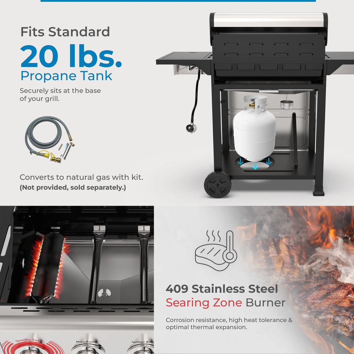 Kenmore BBQ Propane Gas Grill - 5 Burners with Side Burner & Searing Zone, 644 Sq. In. Stainless Steel Grill, 66,000 BTU, Ideal for Outdoor Cooking, Patio & Backyard, Black