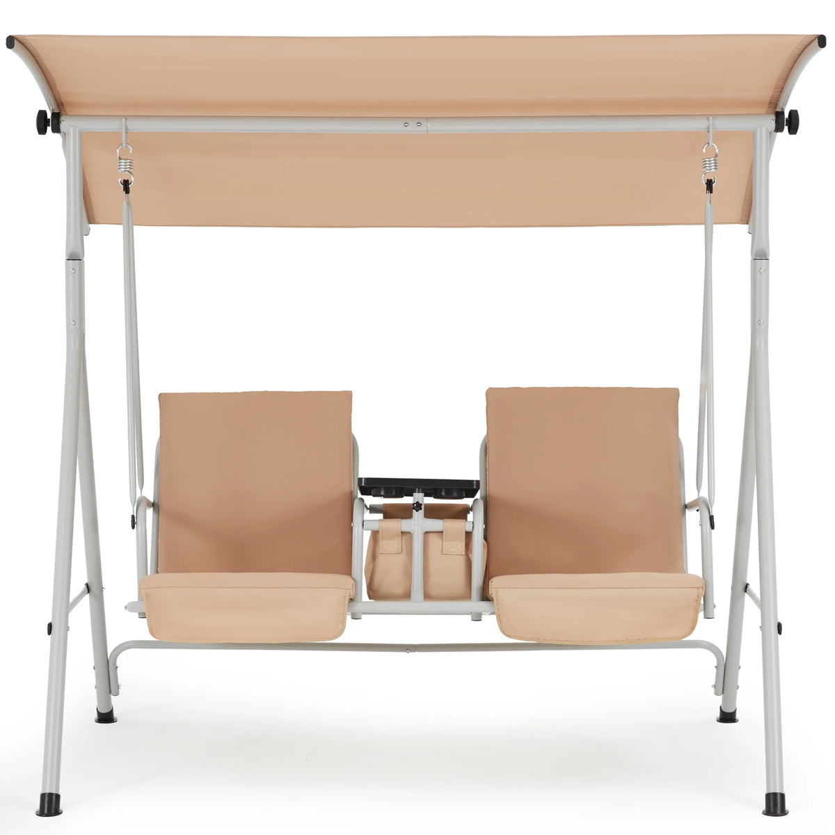HOMREST Patio Swing with Adjustable Canopy��Heavy Duty 650 LBS Outdoor Swing with Pivot Storage Table & 4 Cup Holders & Cushions for Yard, Lawn, Backyard, Navy Blue