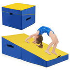Costway Gymnastics Tumbling Mat Folding Incline Yoga Mat with Non-slip PVC Leather Pink
