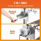 VEVOR Rotisserie Grill with Windscreen, BBQ Whole Pig Lamb Goat Charcoal Spit Grill, 46 Inch 132 Lbs Capacity, Electric 52W Motor Stainless Steel Roaster with Lockable Wheels, for Camping Outdoor
