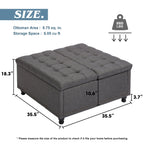 Magic Union 35" Large Square Storage Ottoman, Oversized Square Ottoman with Storage, Tufted Upholstered Ottoman Coffee Table with Lift Top for Living Room (Beige)