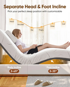 Raffle Pinker Adjustable Bed Frame Twin Size Power Bed Base Frame with Massage,Silent Dual Motors,Head & Foot Incline