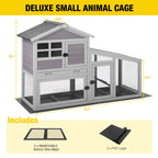 Aivituvin Rabbit Hutch Outdoor Indoor Bunny Cage with Pull Out Tray, Upgraded Chicken Coop with Removable Wire Mesh Bottom, Gray