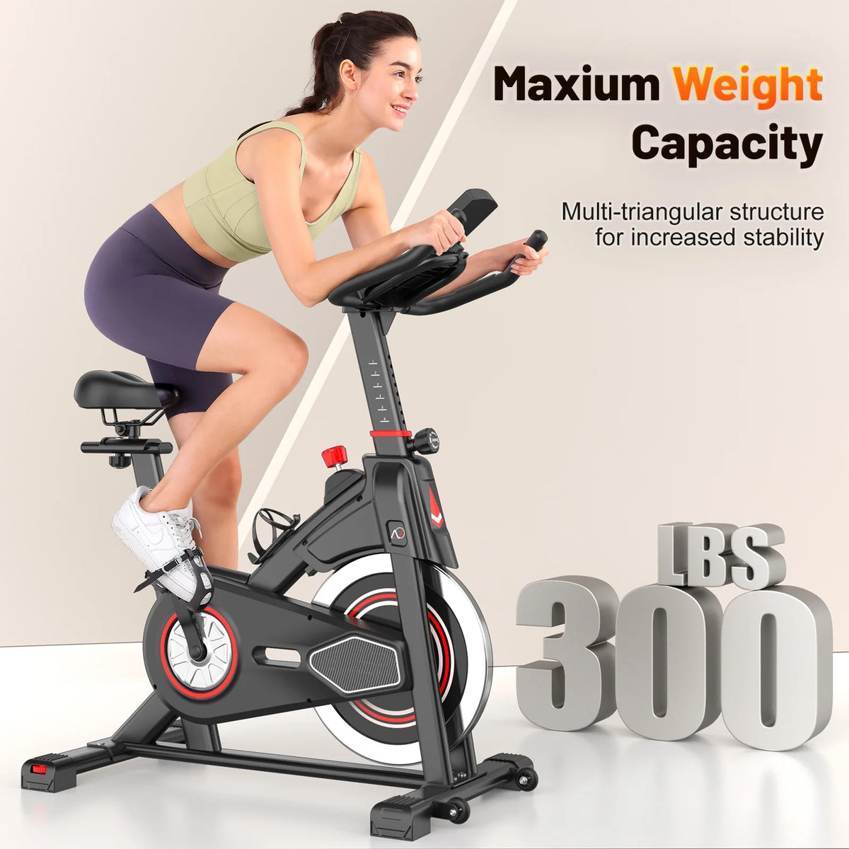 Exercise Bike Indoor Stationary Cycling Bike with 300lbs Weight Capacity,100% Resistance Adjustment Range, Heavy Flywheel, Comfortable Seat Cushion & LCD Monitor