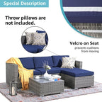Patiorama 5-Piece Patio Furniture Set, Outdoor Sectional Conversation Set, All-Weather Grey PE Wicker with Light Grey Cushions, Backyard Porch Garden