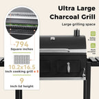 Extra Large Charcoal BBQ Grill with 794 sq. in. Cooking Area, Dual Lifting Charcoal Trays & Foldable Side Tables