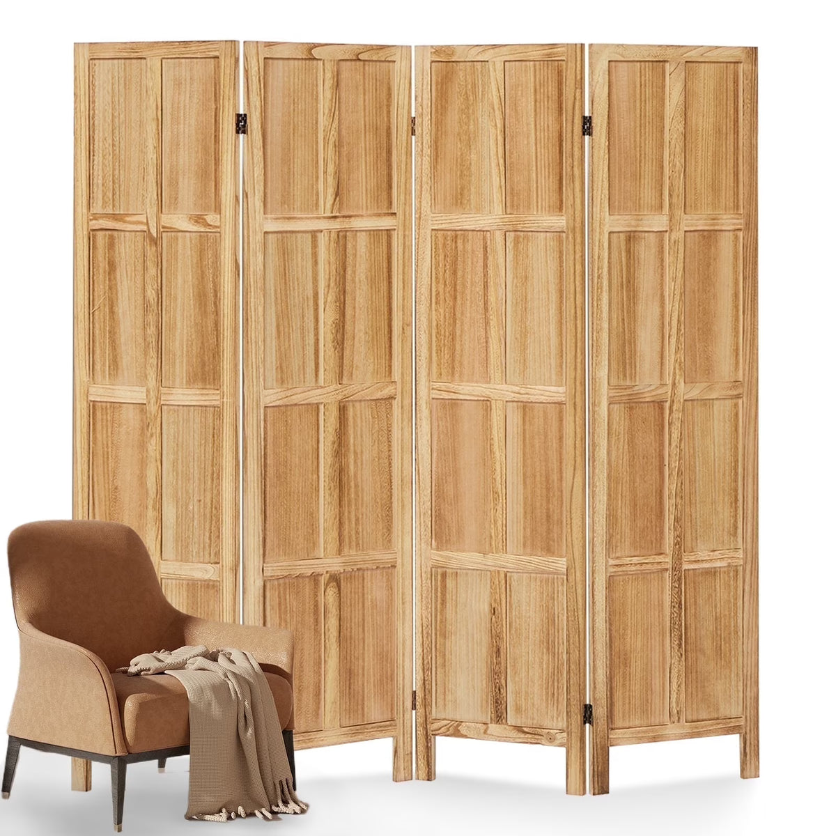 Aletheiawu 4 Panel Room Divider Wall and Folding Privacy Screens��No Installation Required��White