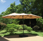 Summit Living 15 FT Double-Sided Solar Patio Umbrella with Base Large Outdoor Umbrella with LED Solar Lights - Haze Blue