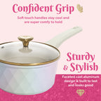 Paris Hilton 10-Piece Ceramic Nonstick Cast Aluminum Cookware Set, Clean Ceramic? Coating, Faceted Pink Design