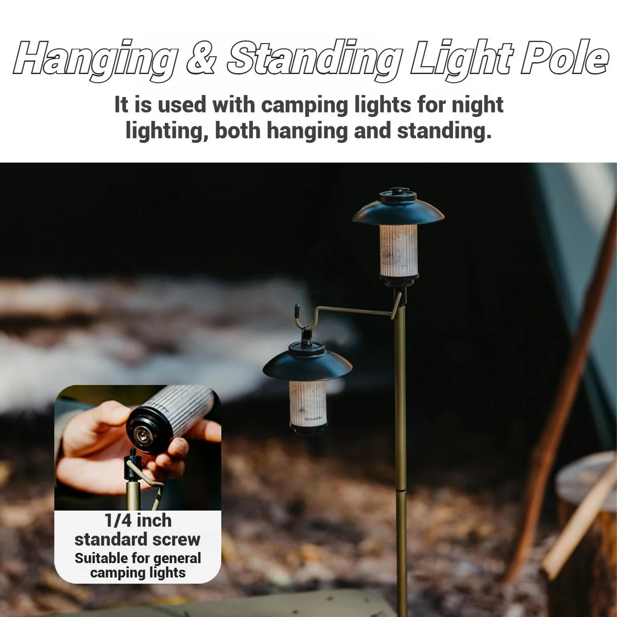 Naturehike, Portable Camping Table, Outdoor Detachable Tactical Camping Table, Lightweight Aluminium Camping Table with Light Pole, Adjustable Height